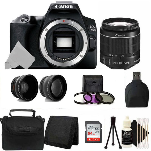 Canon EOS 250D Rebel SL3 24.1MP DSLR Camera + 18-55mm Lens Complete Bundle