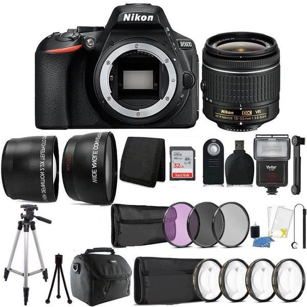 Nikon D5600 24.2MP DSLR Camera with 18-55mm Lens and 32GB Accessory Bundle