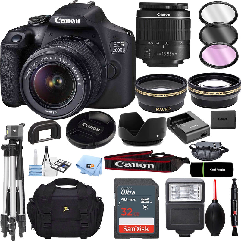 Canon EOS 2000D Rebel T7 Kit with EF-S 18-55mm f/3.5-5.6 III Lens + 32GB memory + Accessory Bundle
