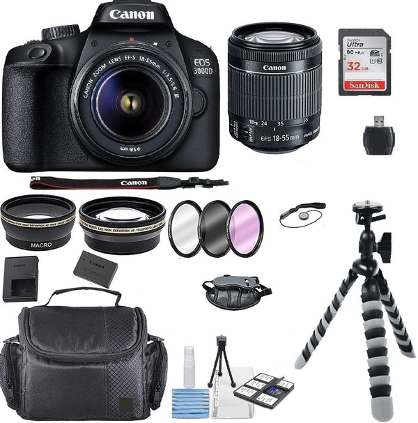 Canon EOS 3000D/Rebel T100/ EOS 4000D Kit with EF-S 18-55mm f/3.5-5.6 III Lens + Accessory Bundle