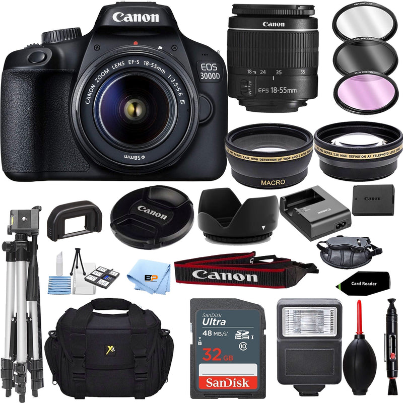 Canon EOS 3000D / Rebel T100 / 4000D Digital DSLR Camera Body with EF-S 18-55mm f/3.5-5.6 III Lens Accessory Bundle