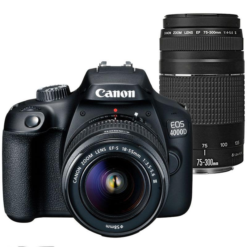Canon EOS 4000D 18MP DSLR Camera + EF-S 18-55mm and EF 75-300 Lenses