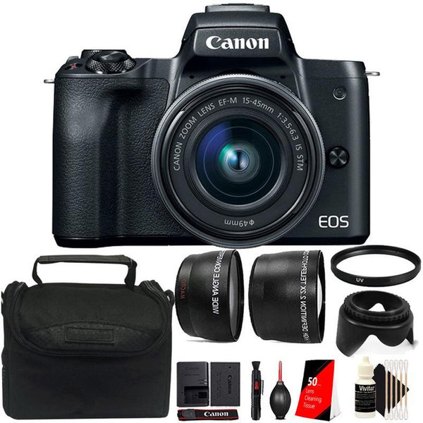 Canon EOS M50 Mirrorless Digital Camera with 15-45mm STM Lens and Deluxe Accessory Kit - Black
