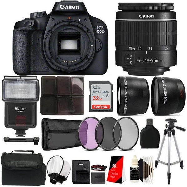 Canon EOS 4000D 18MP Digital SLR Camera with 18-55mm lens + Accessory Kit