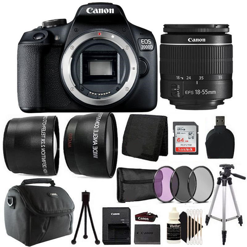 Canon EOS 2000D / Rebel T7 24.1MP Digital SLR Camera + 18-55mm Lens + All You Need Accessory