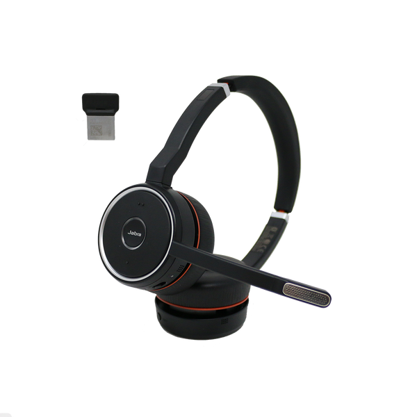  Jabra Evolve 75 Bluetooth Headset UC Bundle, Active  Environmental Canceling, Wall Charger, USB Dongle, Charging Stand -  Compatible w/Softphone Voice & Video Apps, Mobile, Tablets, Mac, PC  Headphones : Electronics