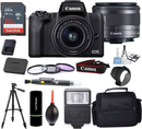 Canon EOS M50 Mirrorless Digital Camera (Black) with 15-45mm STM Lens + Deluxe Accessory Bundle Including Sandisk 32GB Card, Canon Case, Flash, Grip Multi Angle Tripod, 50" Tripod, Filters and More.