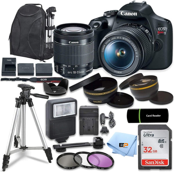 Canon EOS Rebel T7 Kit with EF-S 18-55mm f/3.5-5.6 III Lens + 32GB memory + Briefcase +Accessory Bundle